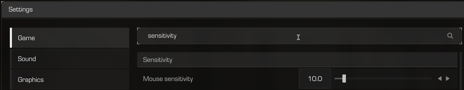 STALCRAFT: X Game settings with the mouse sensitivity value